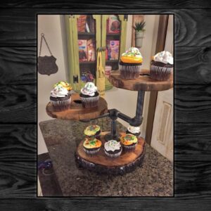 Industrial Galvanized Pipe Live Edge Three (3) Tier Cupcake / Desert Stand - Table Top Kitchen Food Display - Rustic Chic Country Home