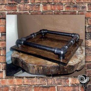 Industrial Galvanized Wood Tv Ottoman / Couch Tray with Metal Pipe Inner Edge - Rustic Country Living