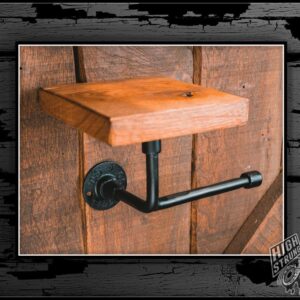 Steel Pipe Toilet Paper Roll Holder With 1 Tier Shelf - Hand Made Industrial Home & Bathroom Decor - Steam Punk Style