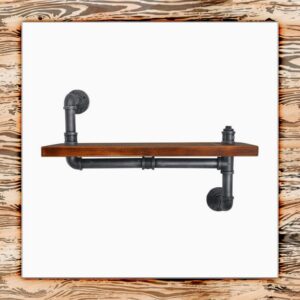 Rustic Industrial Pipe Weathered Wood Wall Mounted Shelf