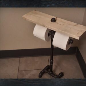 Industrial Galvanized Pipe Double Toilet Paper Roll Holder With Top Shelf - Free Standing Industrial Home Decor - Steam Punk Style