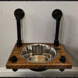 Industrial Wall Mount Pet single bowl wall mounted wooden feeder - Steampunk Pet Home Decor / Cat Dog Pipe Home Furniture