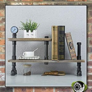 Industrial Style Rustic Vintage Wood and Pipe Free Standing 2 Tier Shelf