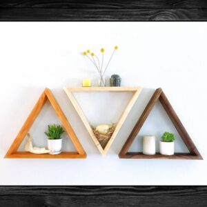 Wall Mounted Set of 3 Wood Triangle Shelves - Rustic Country Living Decor