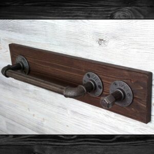 Wood Base Wall Hanging Rustic Pipe Straight Hook and Towel rod/rack - Hand Made Industrial Home Rack / Storage & Organization