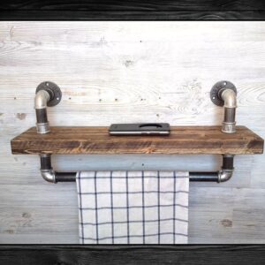 Wall Mounted Wood Shelf - Rustic Pipe Towel rod/rack - Hand Made Industrial Home Rack / Storage & Organization