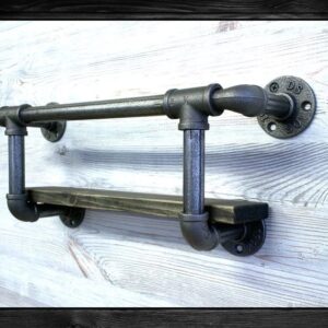 Wall Mounted Lower Wood Shelf - Top Rustic Pipe Towel rod/rack - Hand Made Industrial Home Rack / Storage & Organization