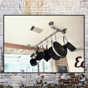 Industrial Galvanized Pipe Ceiling Mounted Dish Pot Pan Hanging Rack - Steampunk Kitchen Storage - Organized Kitchen