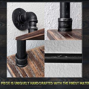 Chic Rustic Vintage Industrial Wooden pipe shelf with hooks - wall mounted industrial decor